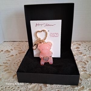 Betsey Johnson Pink Bear Keychain with Gold Details NWT